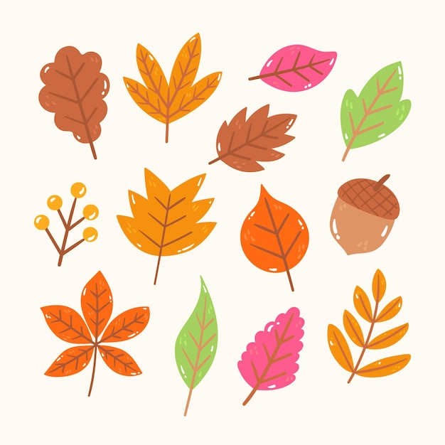 Gratis vector hand getrokken herfstbladeren collectie