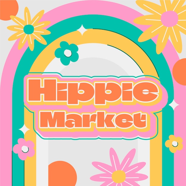 Hand getrokken hippie markt tekst illustratie