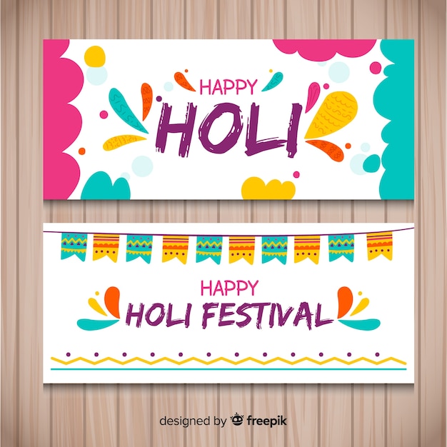 Hand getrokken holi festival banner