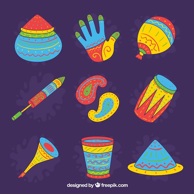 Gratis vector hand getrokken holi festival-collectie