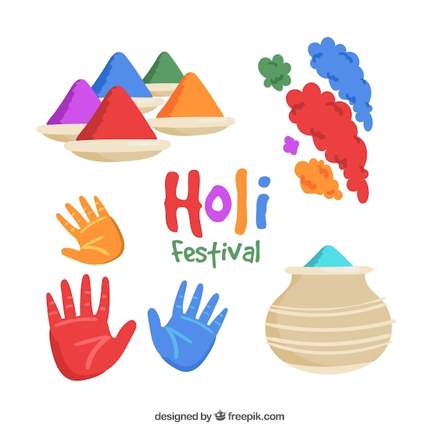 Gratis vector hand getrokken holi festival-collectie