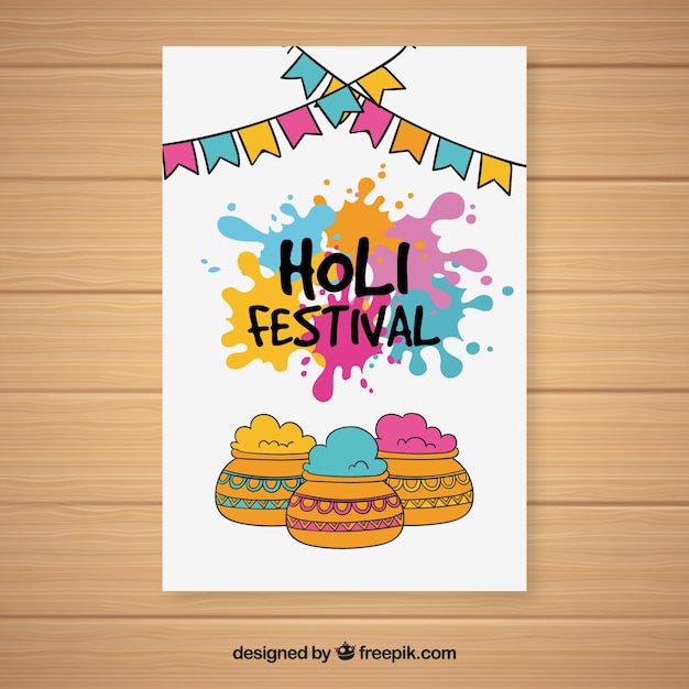 Gratis vector hand getrokken holi festival flyer