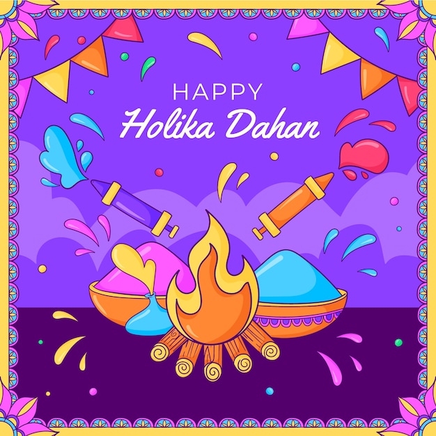 Gratis vector hand getrokken holika dahan festival viering illustratie