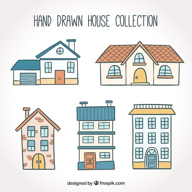 Gratis vector hand getrokken huis set