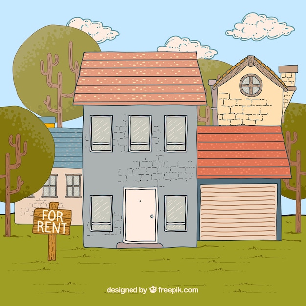 Gratis vector hand getrokken huis te huur