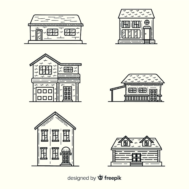 Gratis vector hand getrokken huizen set