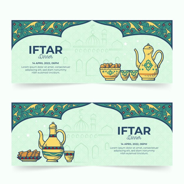 Gratis vector hand getrokken iftar-banner set