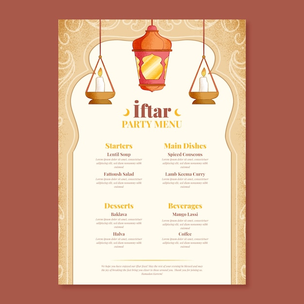 Gratis vector hand getrokken iftar menusjabloon