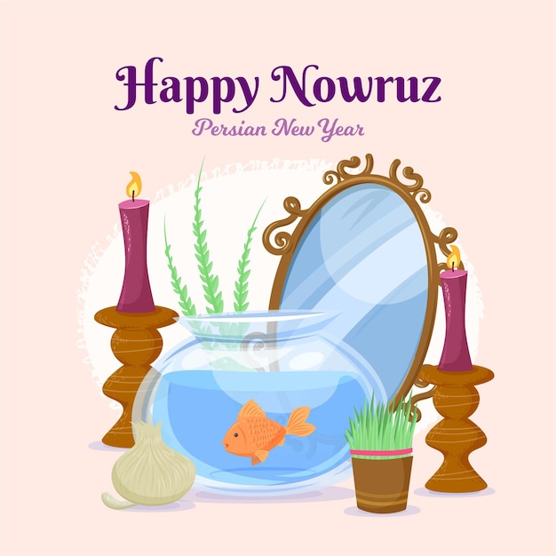 Hand getrokken illustratie happy nowruz feest