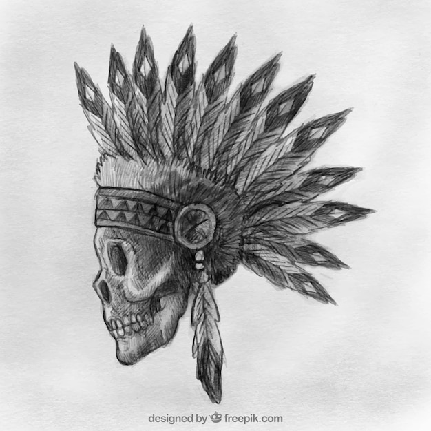 Gratis vector hand getrokken indian skull