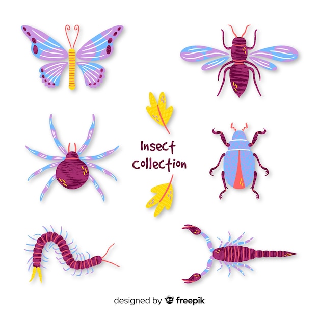 Gratis vector hand getrokken insectencollectie