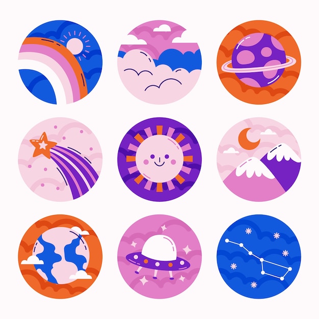 Hand getrokken instagram hoogtepunt ruimte illustratie