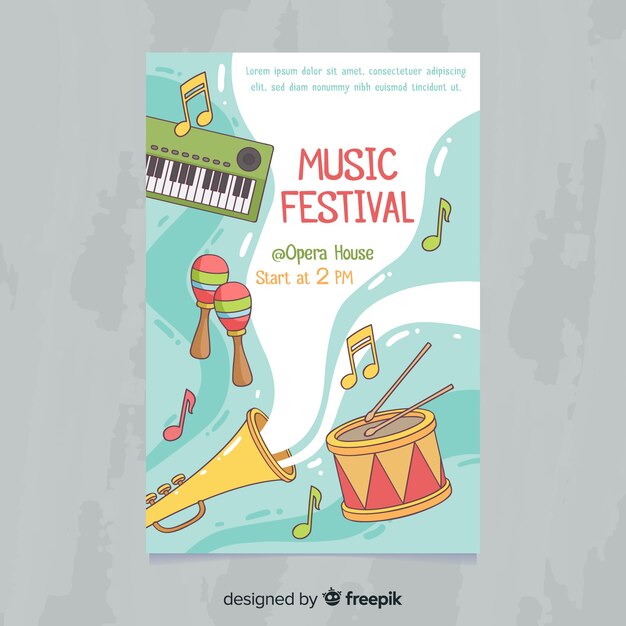Hand getrokken instrumenten muziekfestivalaffiche