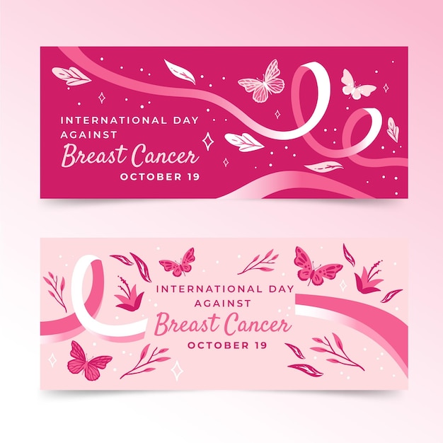 Hand getrokken internationale dag tegen borstkanker horizontale banners set