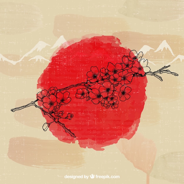 Gratis vector hand getrokken japanse kersenboom