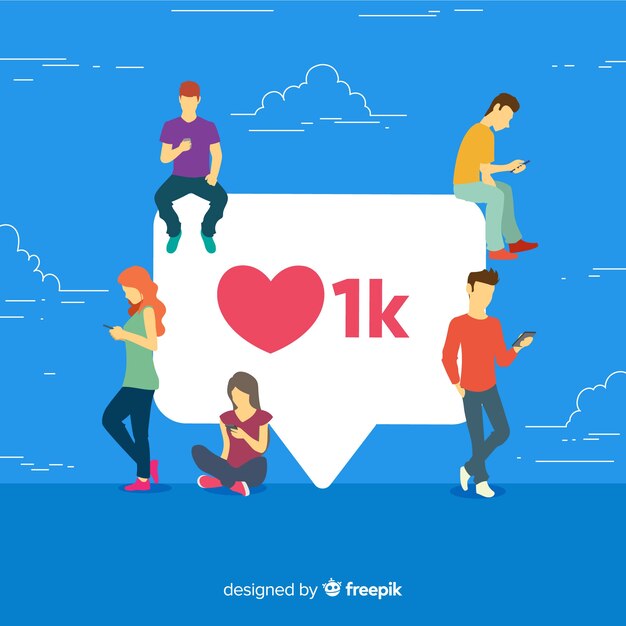 Hand getrokken jongeren sociale media hart concept achtergrond
