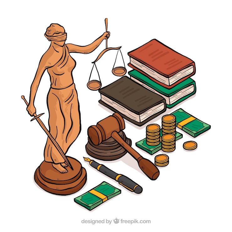 Gratis Vector hand getrokken justitie elementen met isometrische weergave