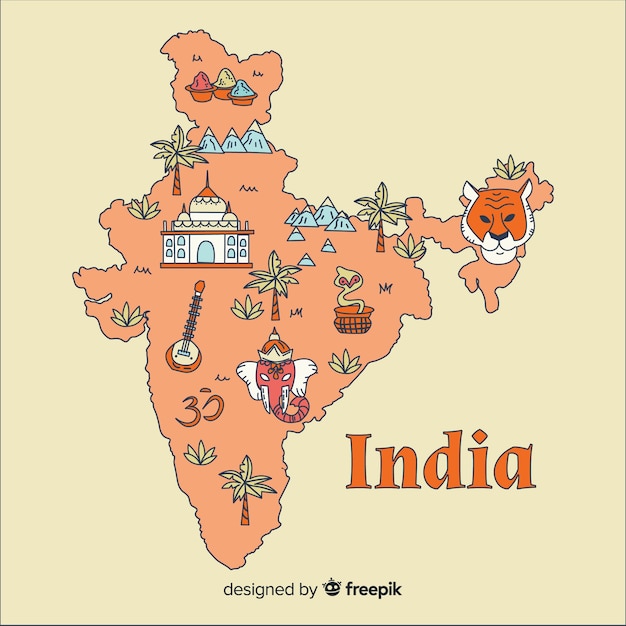 Gratis vector hand getrokken kaart van india