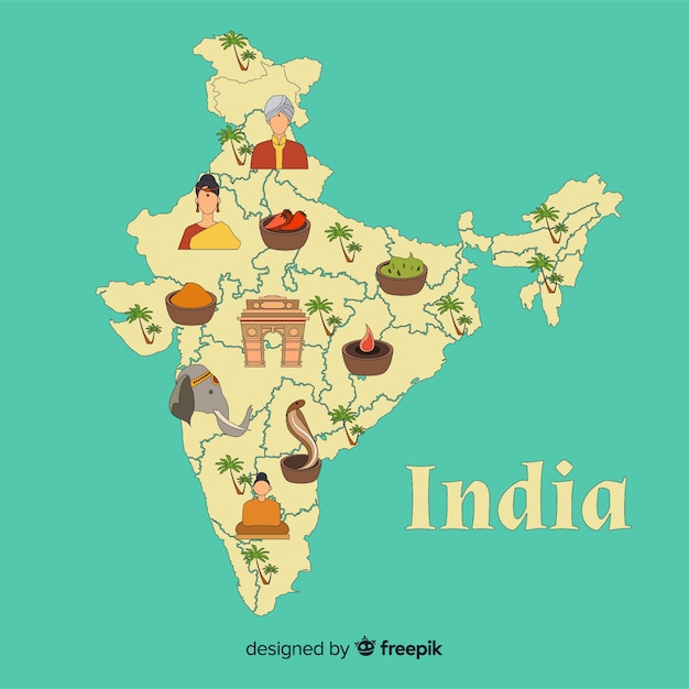 Gratis vector hand getrokken kaart van india