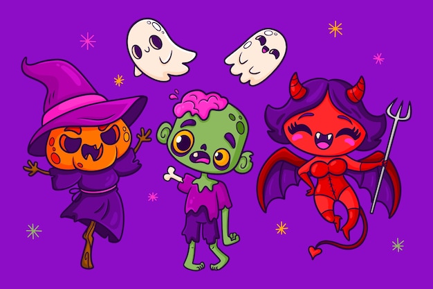 Hand getrokken karakters illustratie voor halloween seizoen