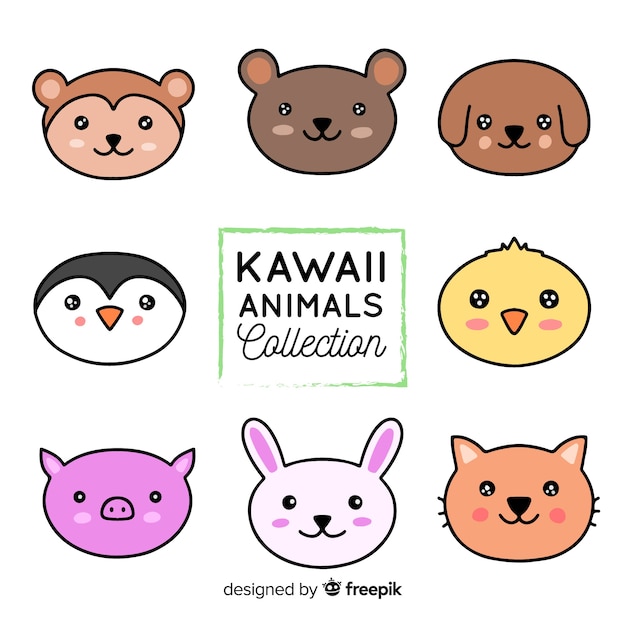 Gratis vector hand getrokken kawaii dieren collectie