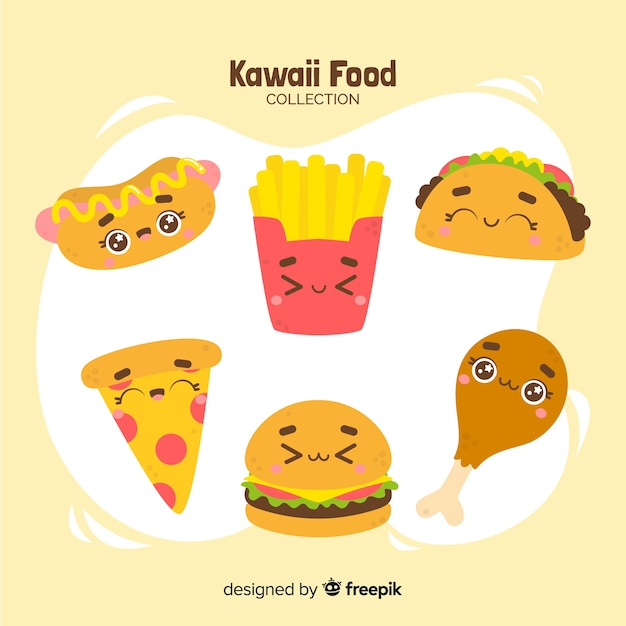 Hand getrokken kawaii fastfood-collectie