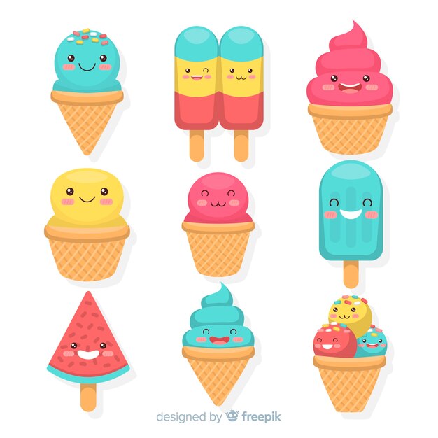 Hand getrokken kawaii-ijscollectie