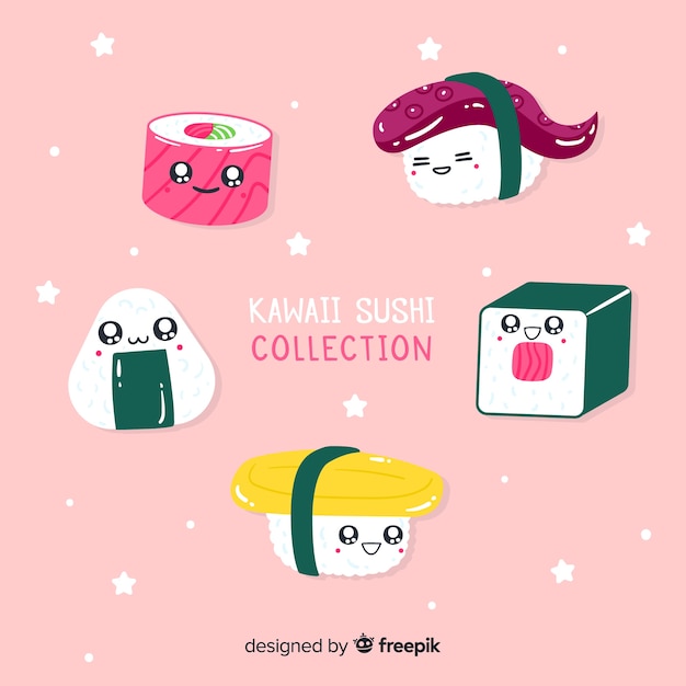 Gratis vector hand getrokken kawaii sushi-collectie