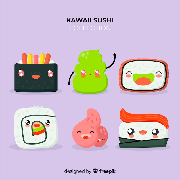 Gratis vector hand getrokken kawaii sushi pack