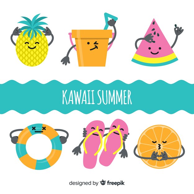 Hand getrokken kawaii zomer tekens collectie