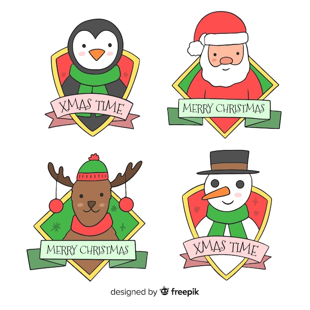 Gratis vector hand getrokken kerst badge collectie