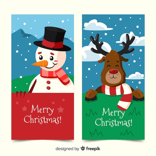 Hand getrokken kerst banners sjabloon