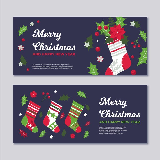 Hand getrokken kerst banners sjabloon