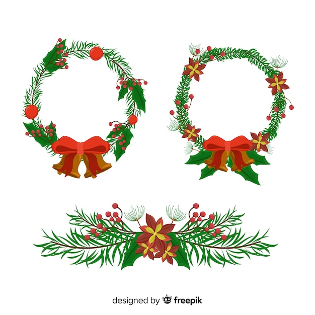 Gratis vector hand getrokken kerst bloem en krans collectie