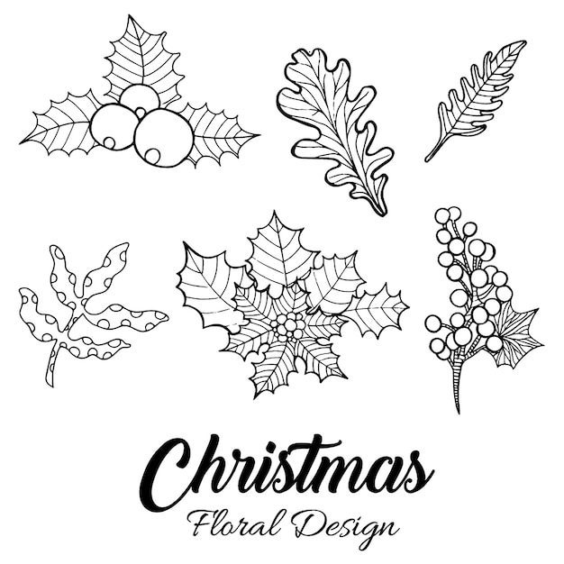 Hand getrokken kerst bloemen ontwerpen