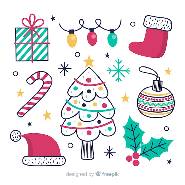 Gratis vector hand getrokken kerst element collectie