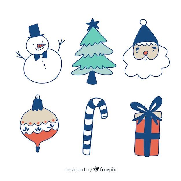 Gratis vector hand getrokken kerst element collectie