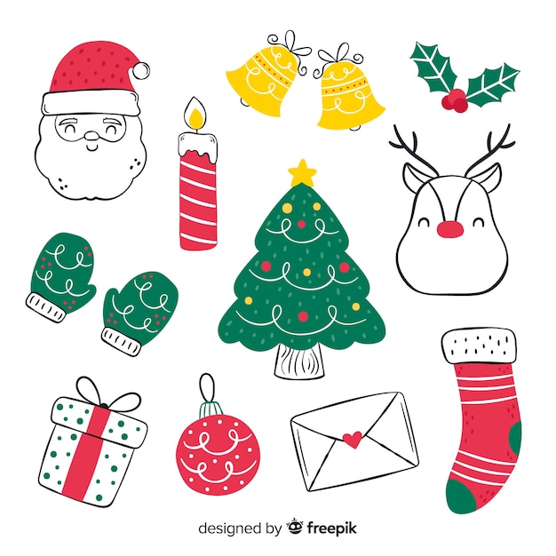 Gratis vector hand getrokken kerst element collectie