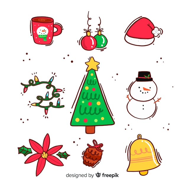 Gratis vector hand getrokken kerst element collectie