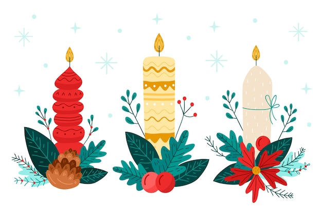 Gratis vector hand getrokken kerst kaars collectie