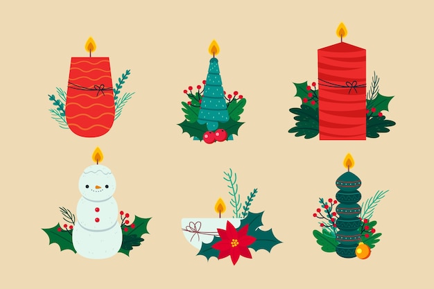 Gratis vector hand getrokken kerst kaars collectie