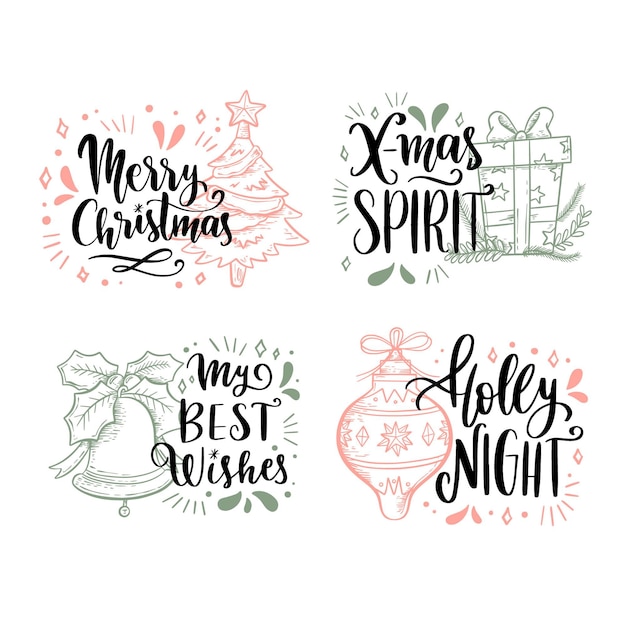 Gratis vector hand getrokken kerst label set