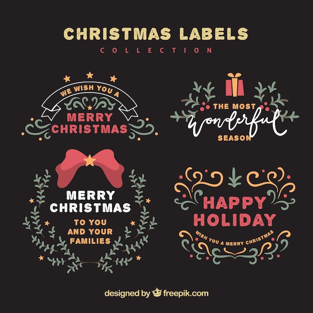 Hand getrokken kerst labels in schoolbord effect