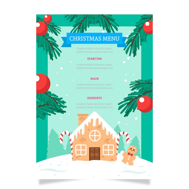 Gratis vector hand getrokken kerst menusjabloon