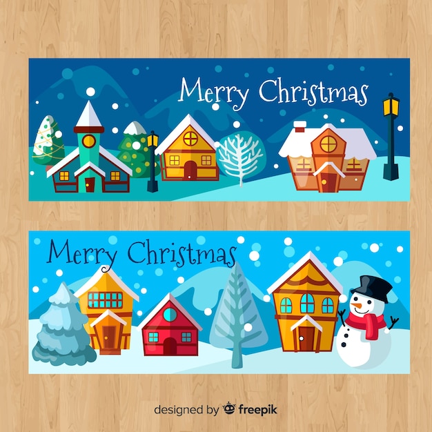 Hand getrokken kerst stad banner