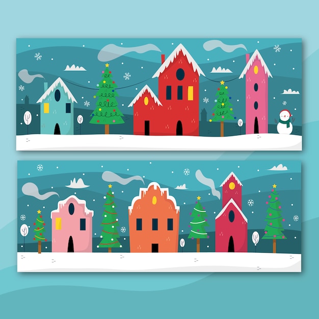 Hand getrokken kerst stad banners set