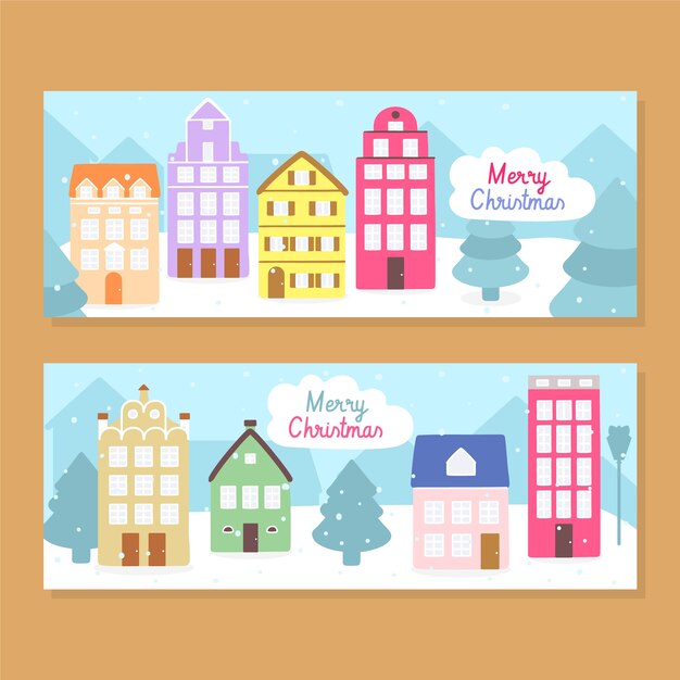 Hand getrokken kerst stad banners