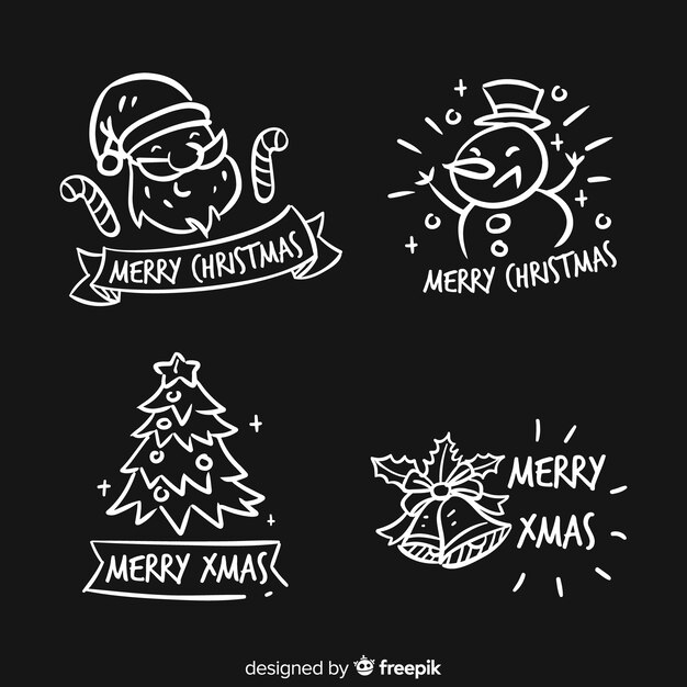 Hand getrokken kerst stickers collectie