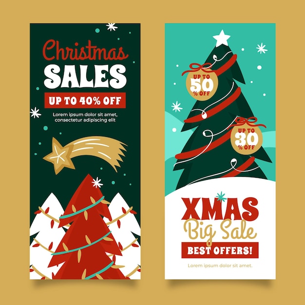 Gratis vector hand getrokken kerst verkoop banners set