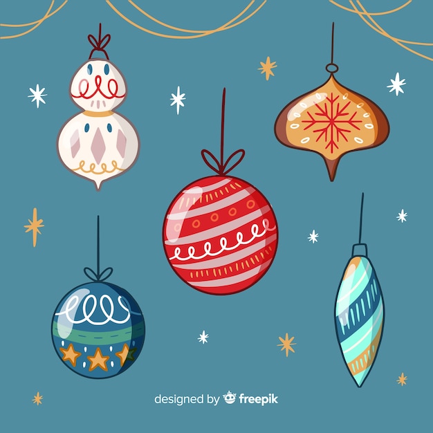 Gratis vector hand getrokken kerstballen pack